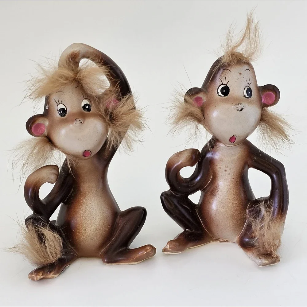 Vintage Norcrest Japan Monkey Salt & Pepper Shakers Anthropomorphic H561 w/Tags